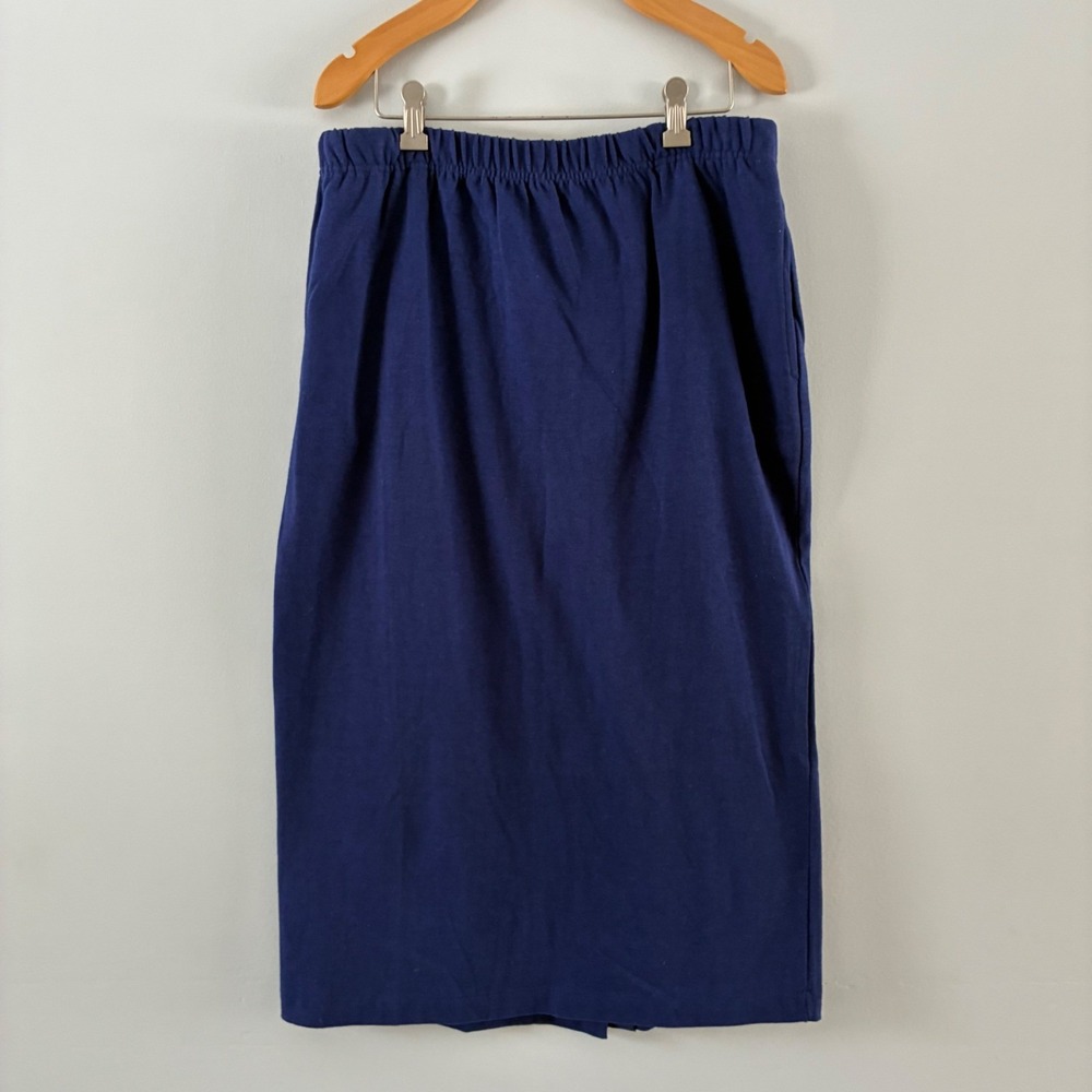 Vintage J.Crew Outfitters Navy Blue 100% Cotton Midi Skirt Elastic Waist M